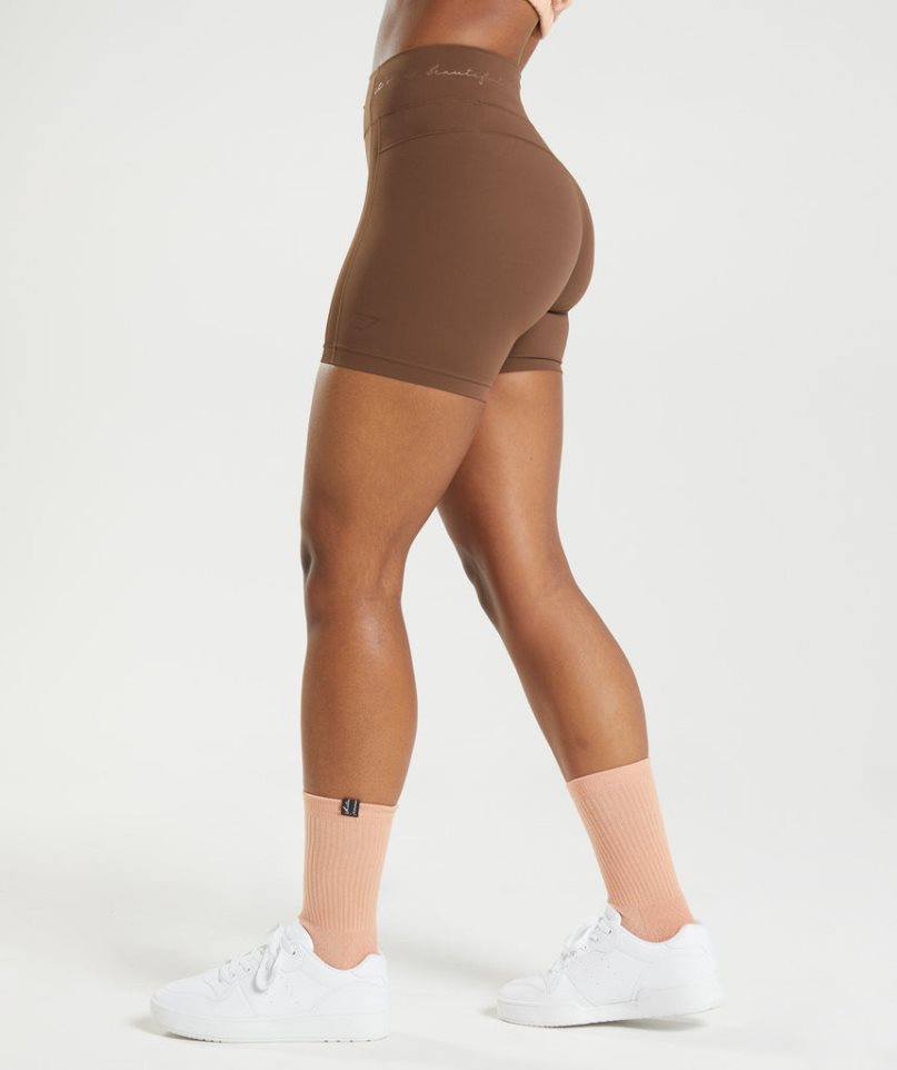 Women's Gymshark Whitney Mesh Shorts Dark Brown | CA 7A6D1N